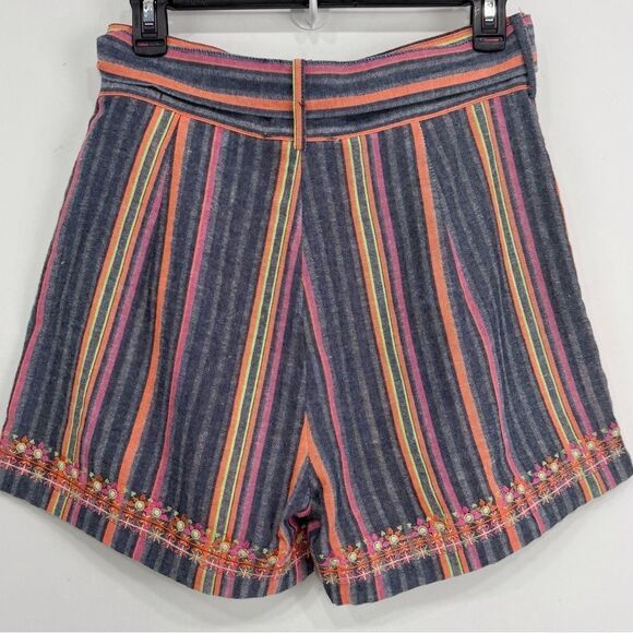 THML Blue Pink Orange Stripe Embroidered
Hem Tie Waist Cotton Blend Shorts NEW - Picture 8 of 16